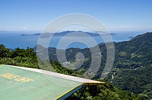 Take off platform on Mt Dake observation point on Suo Oshima Island with view of Seto Inland Sea photo
