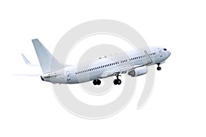 Take off a white passenger plane isolated