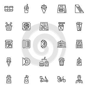 Take-out food line icons set