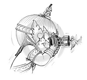 Take a photo bird front of camera cartoon sketch