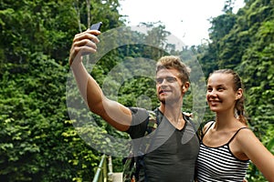 Take Photos. Couple Of Tourist Making Selfie On Vacation. Travel