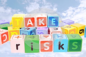 Take risks in colored play blocks