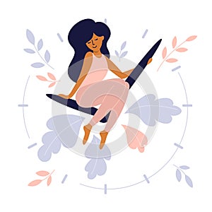 Take time for yourself concept with cute girl and clock hands