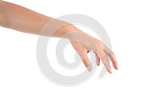 Take up or appease with one hand on a white background