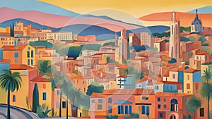 Postcard-style illustration of the city of Barcelona photo