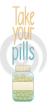 Take your pills lettering with fish oil pills bottle decoration