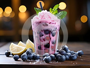 takeaway blueberry smoothie mock-up, blueberry coloured, no fruits just plain smoothie