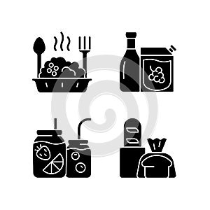 Takeaway and delivery option black glyph icons set on white space