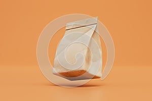 takeaway food. fast food packaging concept. paper packing bag on an orange background. 3D render