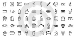 Takeaway food icons set outline vector. Coffee box