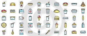 Takeaway food icons set vector color line