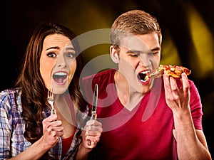 Takeaway food pizza for couple man and woman