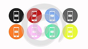 Mail Notification Icon set. Vector isolated flat illustration of a mobile device