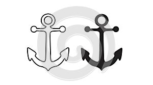 Anchor Icon Set. Black and white isolated illustration set of an anchor