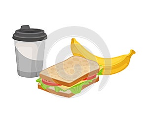 Takeaway Products for Snack Break with Sandwich and Banana Vector Illustration photo