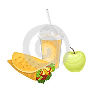 Takeaway Products for Snack Break with Sandwich and Juice Vector Illustration photo