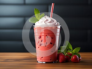takeaway strawberry smoothie mock-up, strawberry coloured