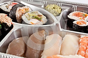 Takeaway sushi tray opened