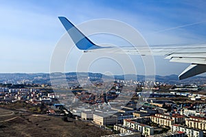 Takeoff by plane from Lisbon Airport, Portugal