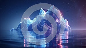 It takes work to succeed, iceberg futuristic polygonal illustration on blue background. Abstract glowing modern