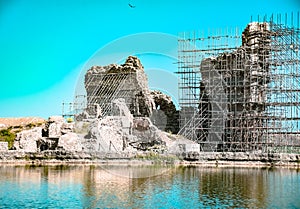 Takht-e Soleyman lake and temple in iran photo