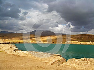 Takht-e Soleyman lake and temple ruins in Takab , UNESCO World Heritage in Iran photo