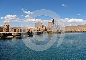 Takht-e Soleyman lake and Zoroastrian temple in Takab , Iran