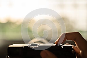 Taking a nature photography by pressing a shutter button