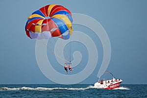 Taking off with parasail chute