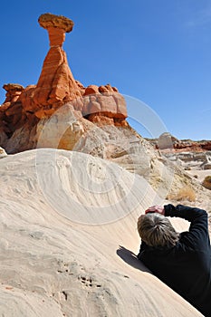 Taking Photo of Paria Rimrocks Red Toadstool (Hoodoo)