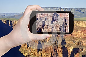 Taking photo of rocky mountains in Grand Canyon