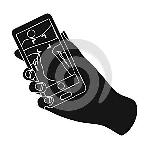 Taking photo on smart phone icon in black style isolated on white background. Hipster style symbol stock vector