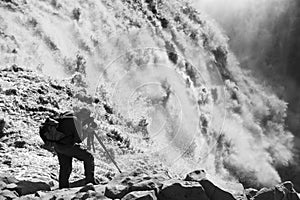 Taking picture of Dettifoss waterfall