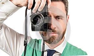 taking pictures. male photographer. businessman photographing. guy hold photo camera. amateur and professional