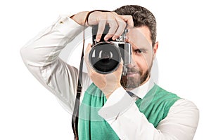 taking pictures. male photographer. businessman photographing. guy hold photo camera. amateur and professional