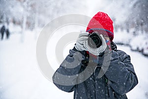 Taking pictures in the snow