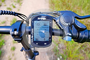 Taking readings from a bicycle computer. Bicycle computer for cycling