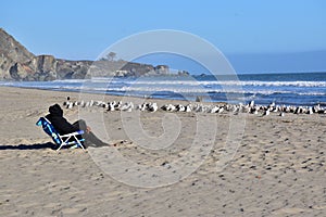 Taking in the sun on Stinson Beach near San Francisco