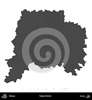 Talacyn District, Belarus, isolated on white. Grayscale