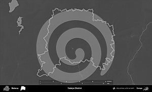 Talacyn District outlined, Belarus. Grayscale