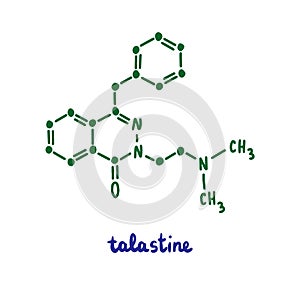 Talastine hand drawn vector formula chemical structure lettering blue green