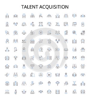 Talent acquisition outline icons collection. Recruiting, Hiring, Staffing, Sourcing, Screening, Attracting, Job-Seeking photo