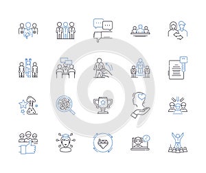 Talent acquisition outline icons collection. Recruiting, Hiring, Staffing, Sourcing, Screening, Attracting, Job-Seeking photo