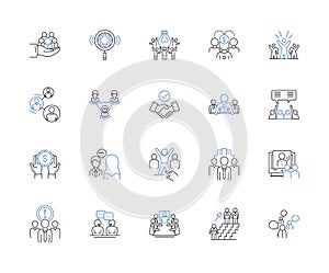 Talent acquisition outline icons collection. Recruiting, Hiring, Staffing, Sourcing, Screening, Attracting, Job-Seeking photo