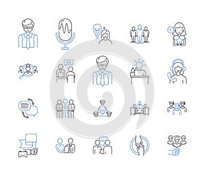 Talent acquisition outline icons collection. Recruiting, Hiring, Staffing, Sourcing, Screening, Attracting, Job-Seeking photo