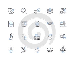 Talent coordinator line icons collection. Recruitment, Screening, Interviewing, Coordination, Onboarding, Nerking