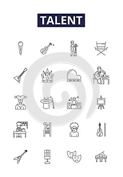 Talent line vector icons and signs. Gifted, Skilled, Experienced, Faculties, Proficiency, Lexicon, Competence, Aptitude photo