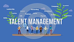 Talent management concept with big text and team people with green leaf - vector