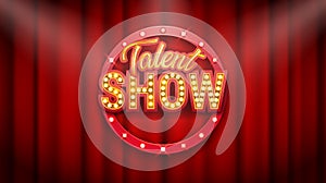 Talent show banner, poster, gold inscription on red curtain photo
