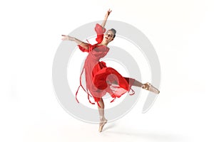 Talented Ballet Dancer in Studio on White Background